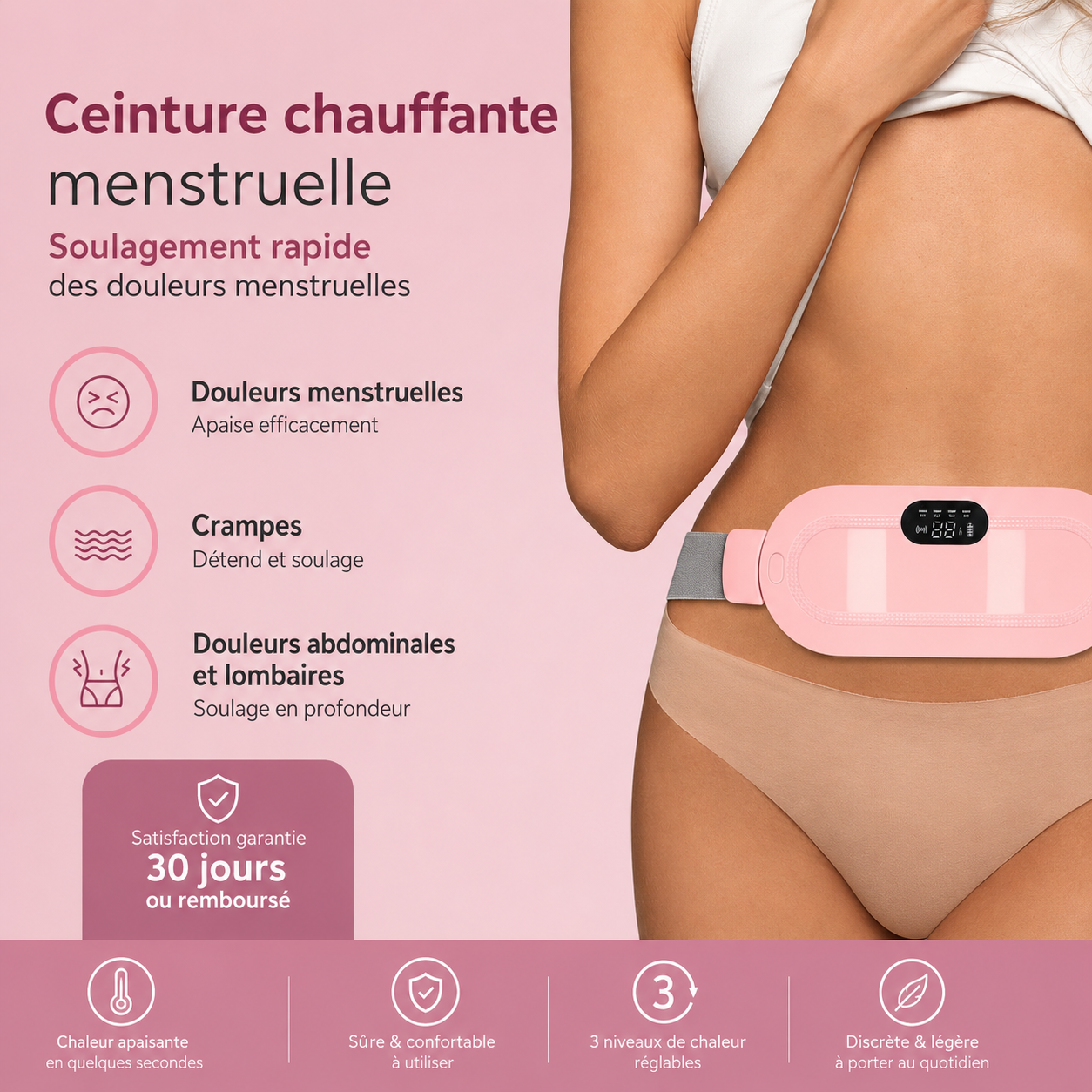 SoulageMAX™ – Ceinture Menstruelle Chauffante & Massante
