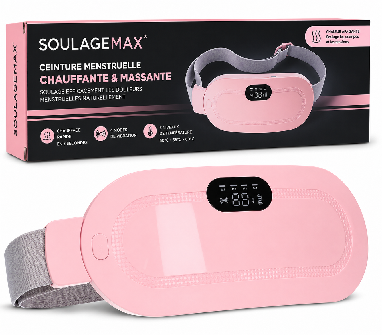 SoulageMAX™ – Ceinture Menstruelle Chauffante & Massante